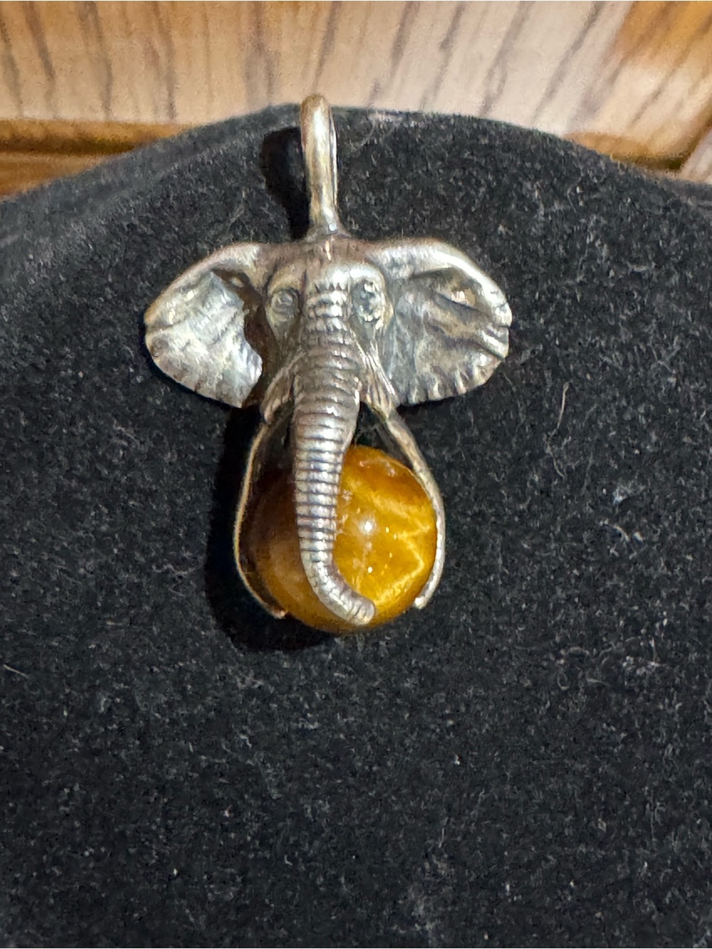 Sterling Silver Elephant Tigers Eye Pendant